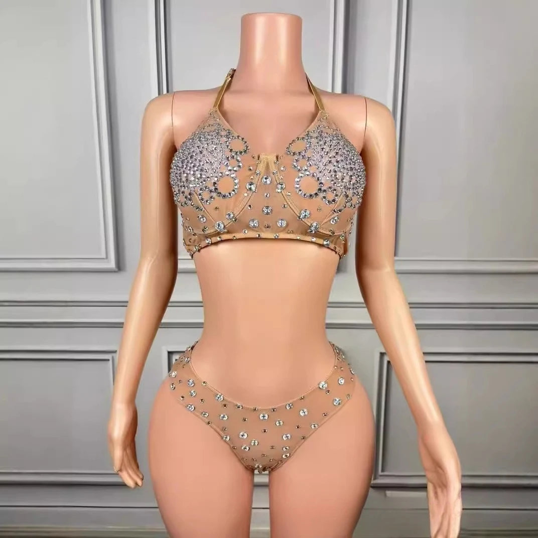 Sexy Seaside Surf Vacation Exquisite Rhinestone Bikini Spa Party Split Two-piece Spice Girl Swimsuit Vestidos De Noche Elegantes