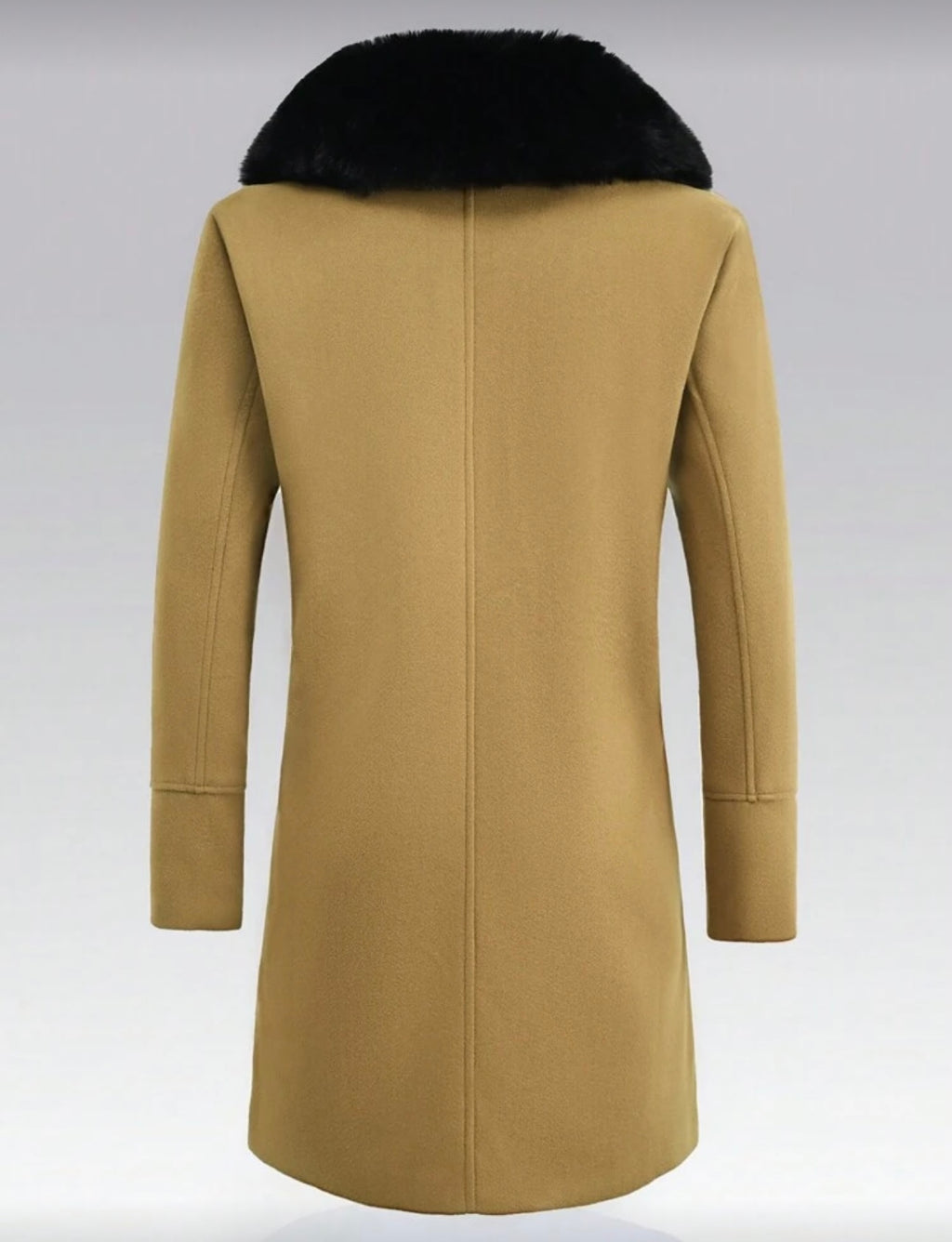 Men’s Wool-Blend Double-Breasted Overcoat with Faux-Fur Collar – Camel