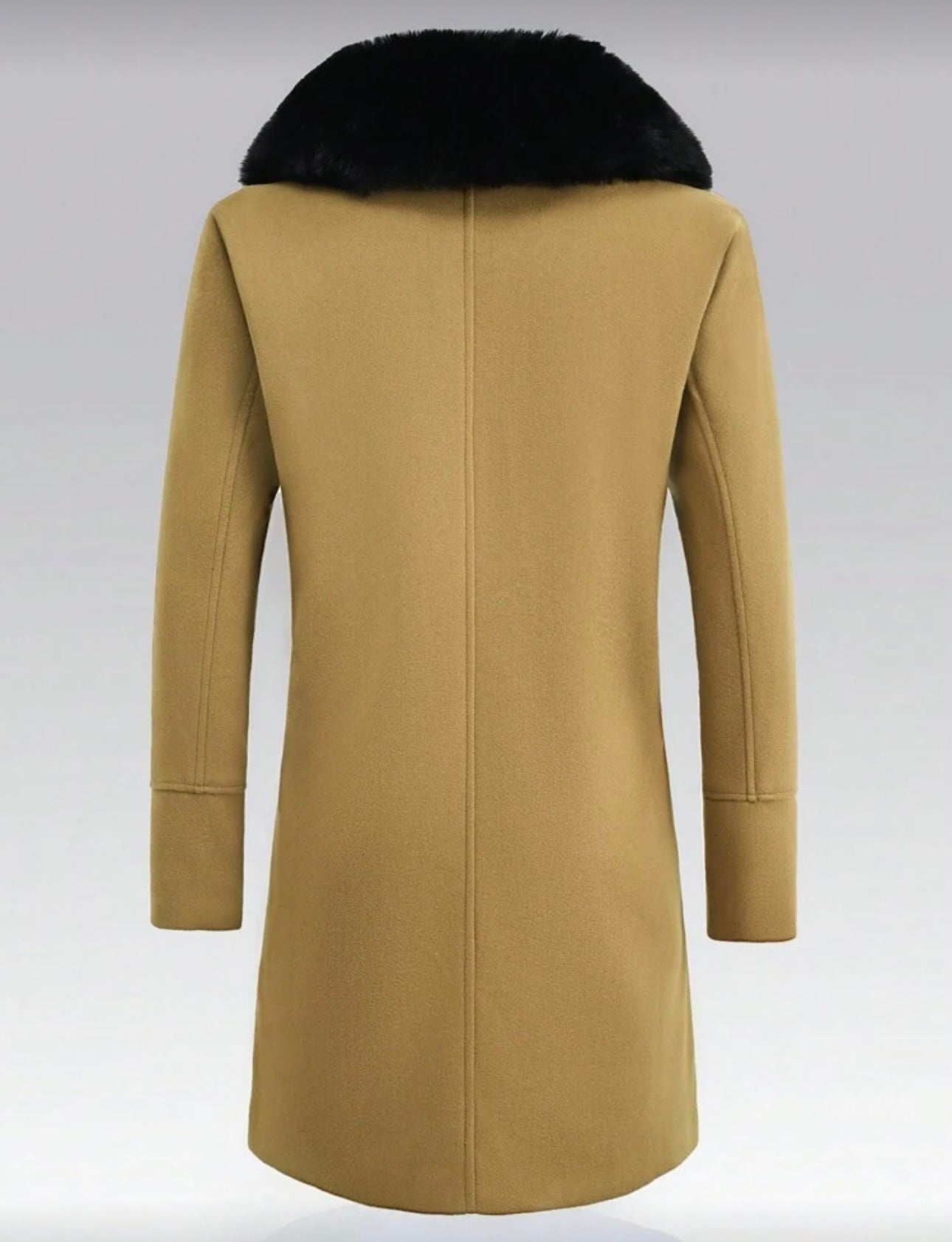 Men’s Wool-Blend Double-Breasted Overcoat with Faux-Fur Collar – Camel