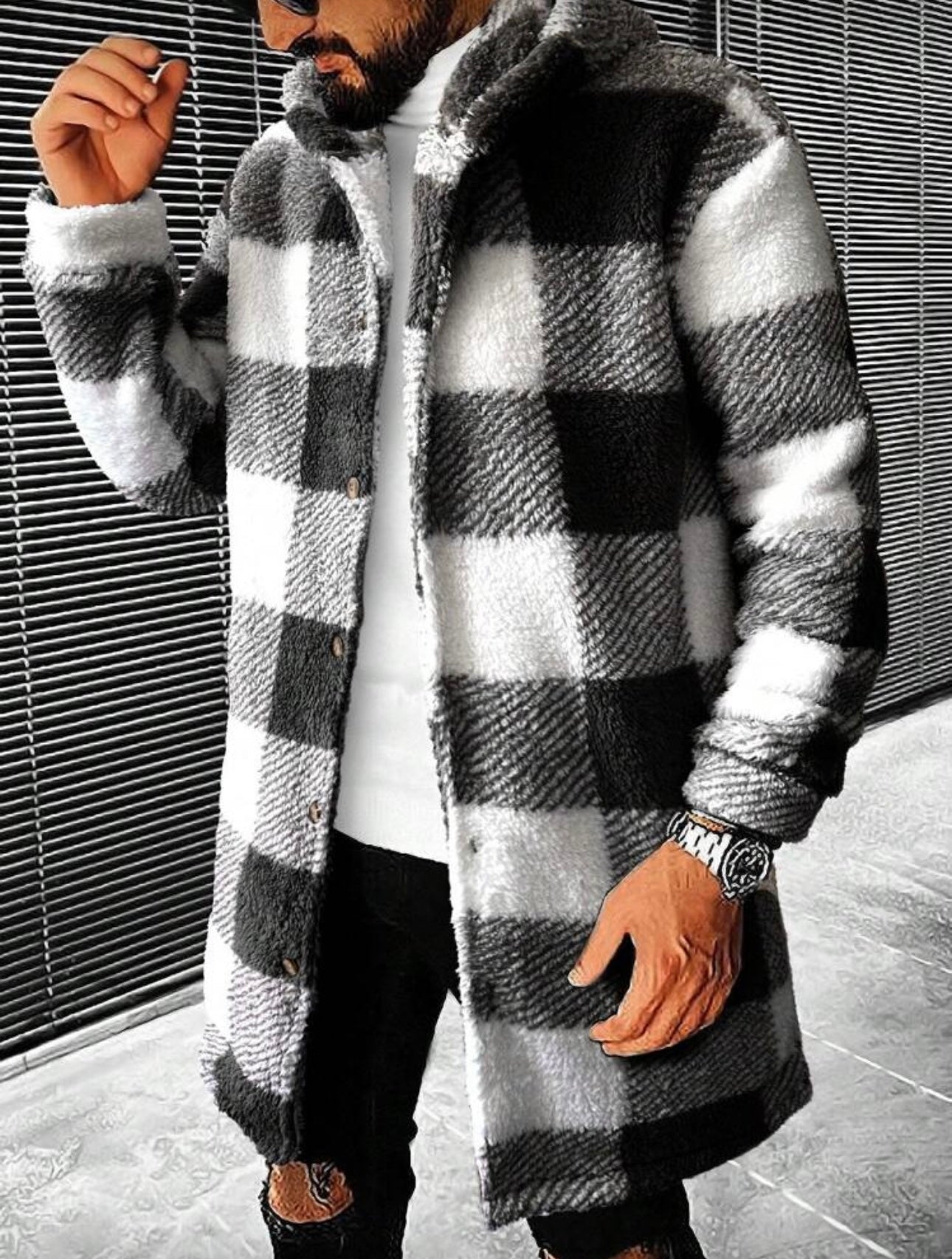 Manfinity Homme Men’s Plaid Hooded Corduroy Jacket, Fall